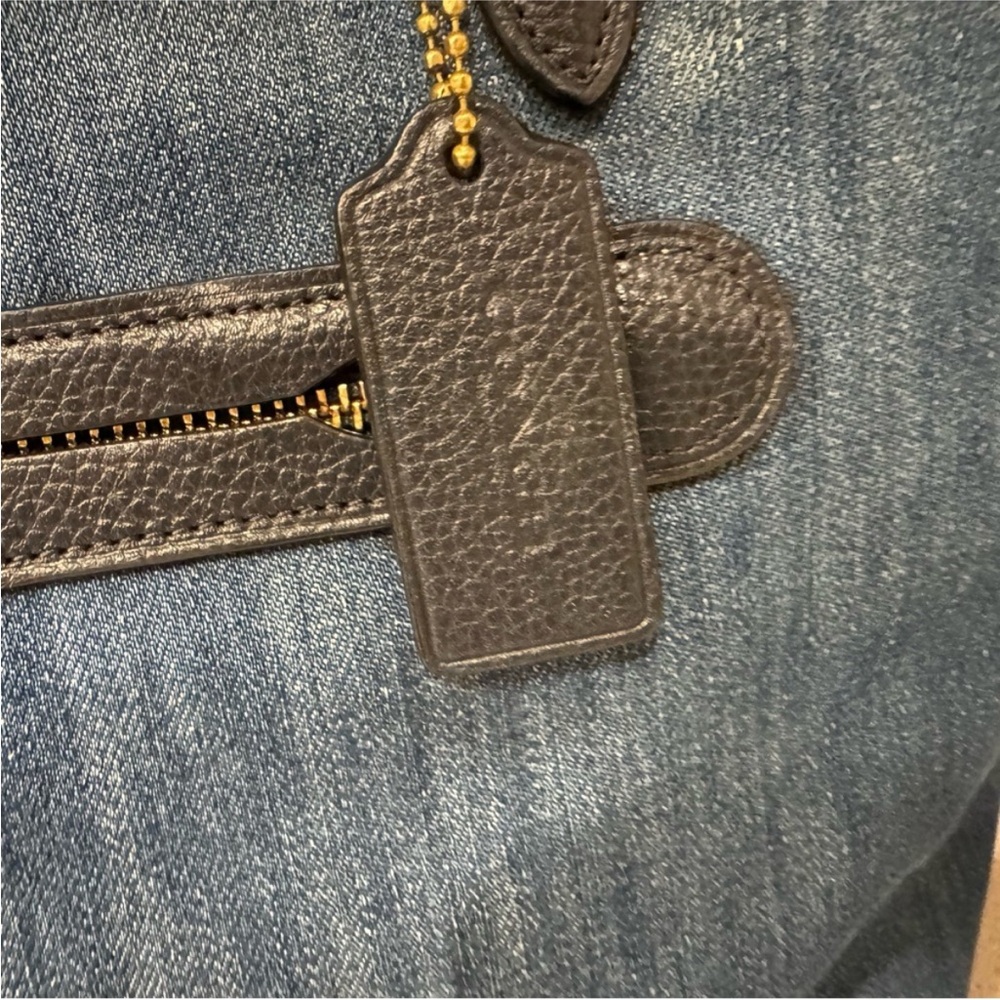 Coach Blue Denim Tote with Navy Leather Trim and Gold Hardware - Picture 6 of 16